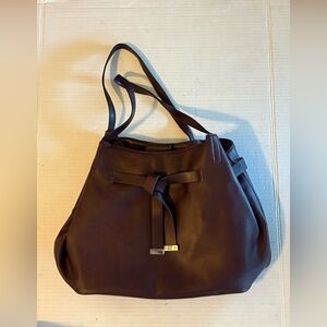 Nine West Dark Purple Plum Faux Leather Hobo Shoulder Bag Tie Front Large